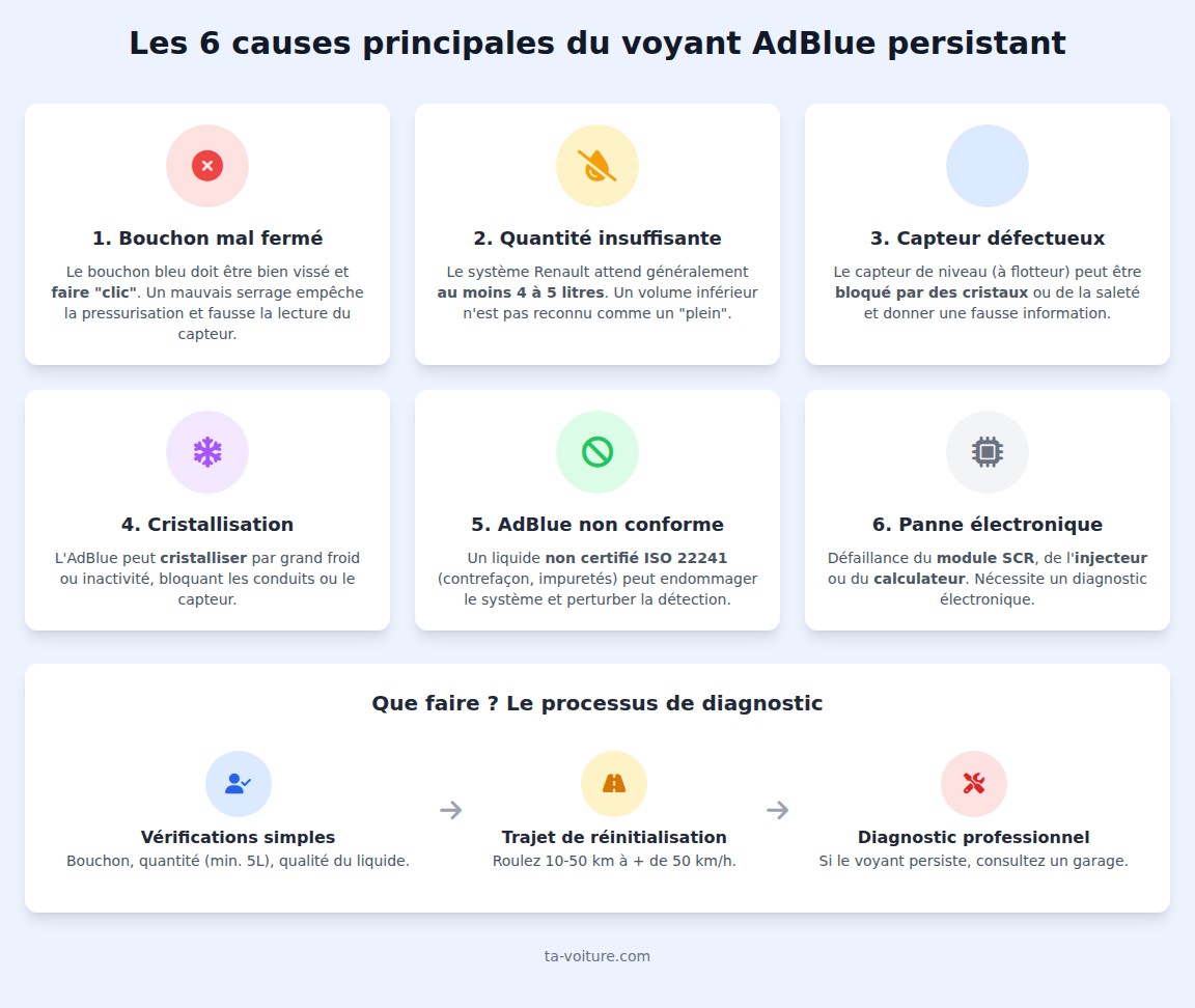 infographie Pourquoi le voyant AdBlue reste-t-il allumé malgré le remplissage ?